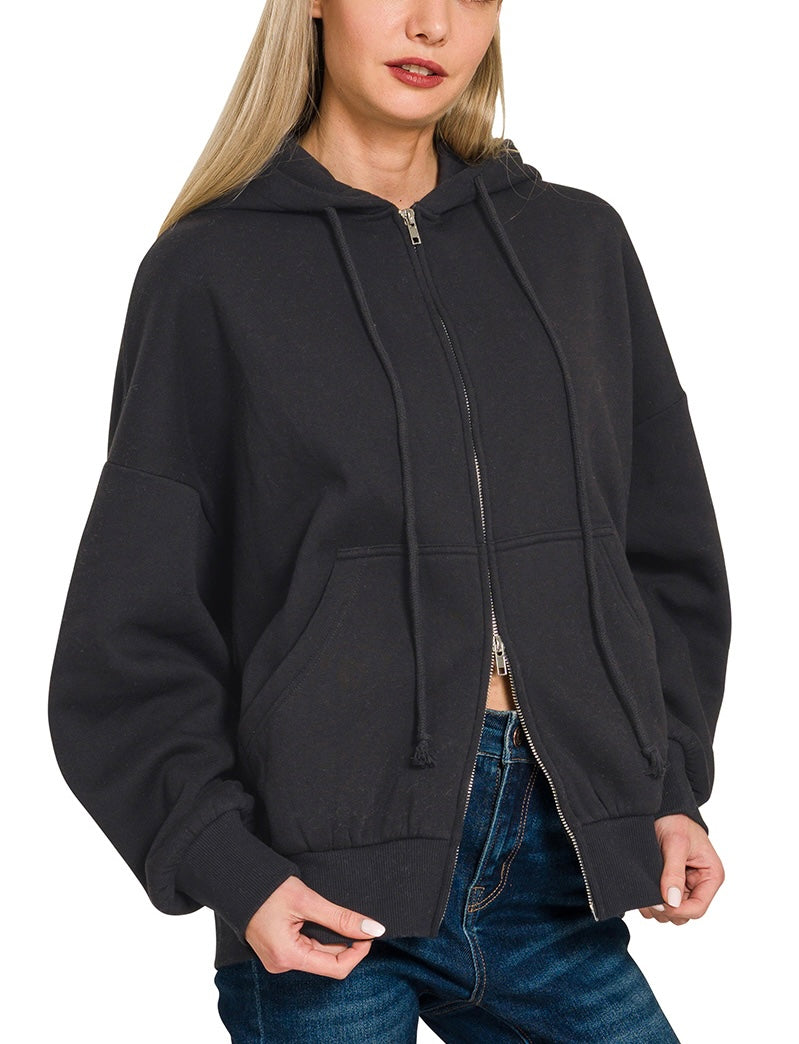 Fleece Zip-Up Hoodie with Pockets – Cozy, Oversized, Everyday Essential