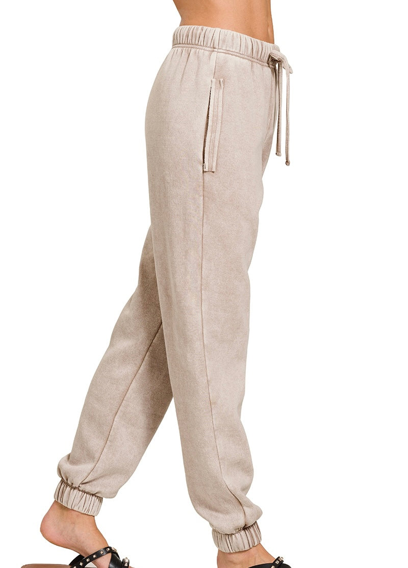 Acid Wash Fleece Jogger Sweatpants with Pockets