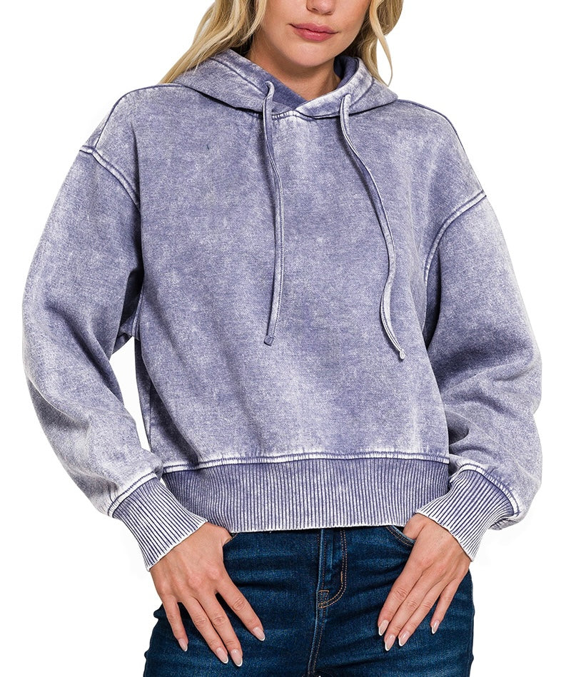 Acid Wash Fleece Cropped Hoodie