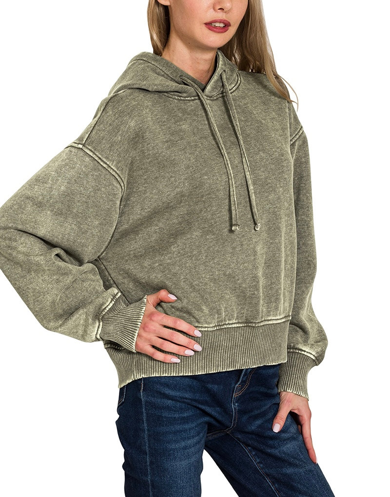 Acid Wash Fleece Cropped Hoodie