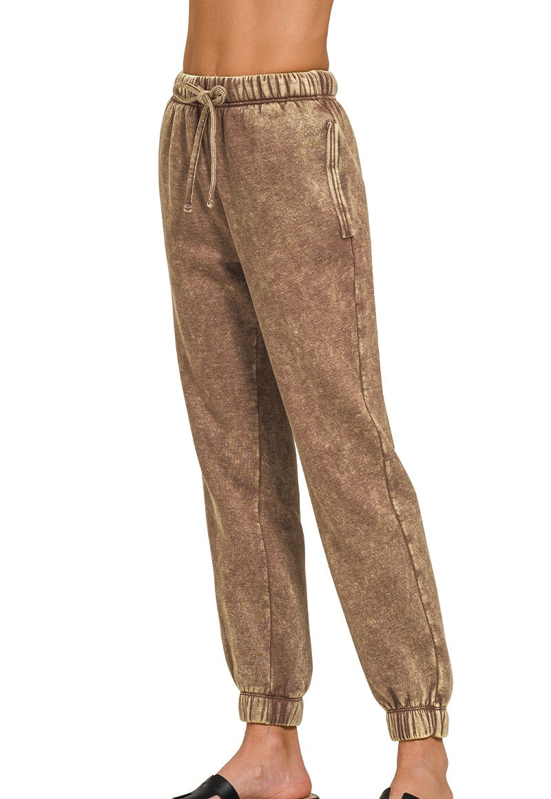 Acid Wash Fleece Jogger Sweatpants with Pockets