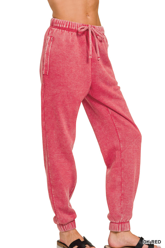 Acid Wash Fleece Jogger Sweatpants with Pockets