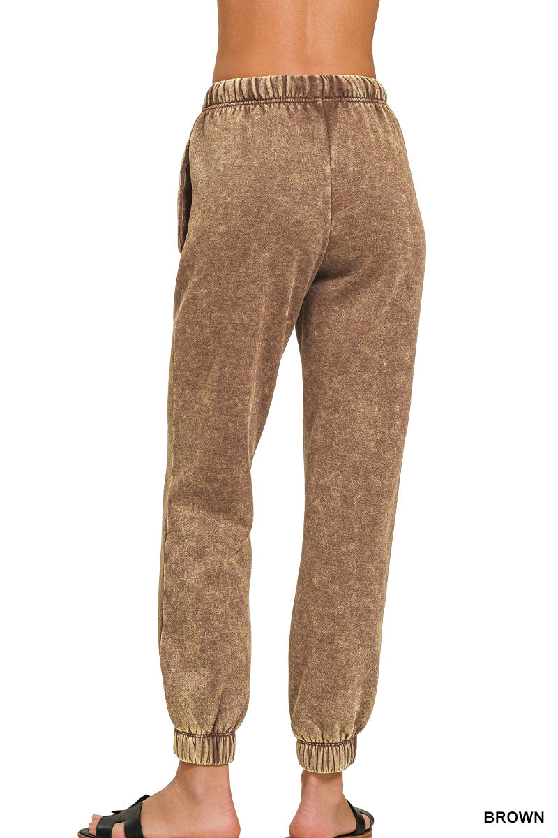 Acid Wash Fleece Jogger Sweatpants with Pockets