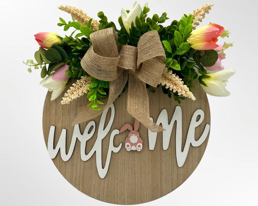 Lu home Interchangeable Welcome Sign with Attached Wreath & Ornaments